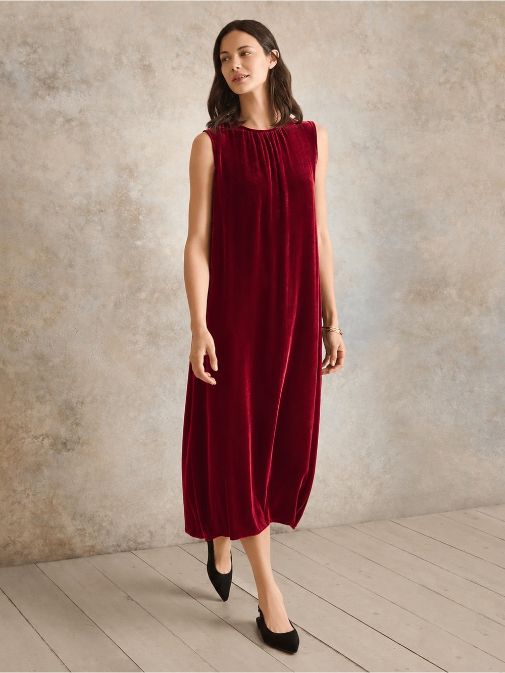 NWT Eileen Fisher Velvet Column Dress Ruby Red Sleeveless Midi Size XL